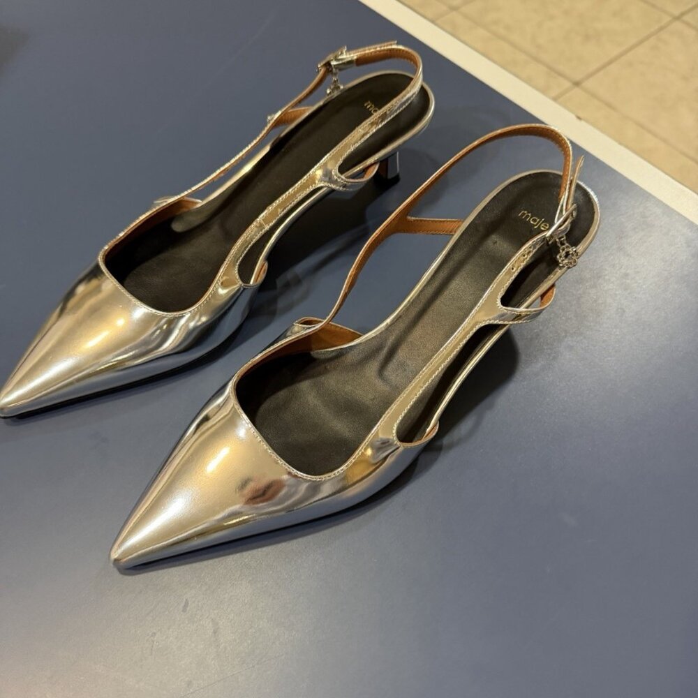 Maje Metallic Slingback Heels